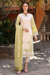 3-PC Unstitched Embroidered Lawn Shirt with Embroidered Chiffon Dupatta and Trouser CRS4-12