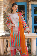 3-PC Unstitched Printed Lawn Shirt with Embroidered Chiffon Dupatta and Trouser AS4-25