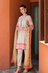 3-PC Unstitched Printed Lawn Shirt with Embroidered Chiffon Dupatta and Trouser AS4-22