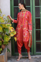 3-PC Printed Lawn Shirt with Embroidered Chiffon Dupatta and Trouser AS4-54