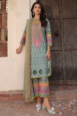 3-PC Printed Lawn Shirt with Printed Chiffon Dupatta and Trouser AS4-52