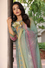 3-PC Printed Lawn Shirt with Printed Chiffon Dupatta and Trouser AS4-52