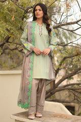 3-PC Printed Lawn Shirt with Embroidered Dyed Chiffon Dupatta and Trouser DSPM4-01