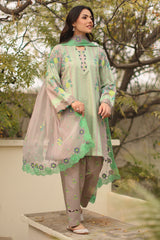 3-PC Printed Lawn Shirt with Embroidered Dyed Chiffon Dupatta and Trouser DSPM4-01