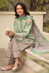 3-PC Printed Lawn Shirt with Embroidered Dyed Chiffon Dupatta and Trouser DSPM4-01