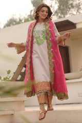 3-PC Printed Lawn Shirt with Embroidered Cotton Net Dupatta and Trouser DSPM4-09