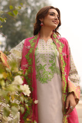 3-PC Printed Lawn Shirt with Embroidered Cotton Net Dupatta and Trouser DSPM4-09