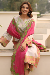 3-PC Printed Lawn Shirt with Embroidered Cotton Net Dupatta and Trouser DSPM4-09