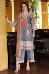 3-PC Embroidered Lawn Shirt with Embroidered Chiffon Dupatta and Trouser DSCC4-24