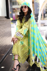 3-PC Unstitched Printed Lawn Shirt with Embroidered Chiffon Dupatta and Trouser CRB4-16