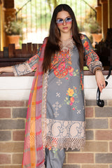 3-PC Embroidered Lawn Shirt with Embroidered Chiffon Dupatta and Trouser DSCC4-24