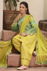 3-PC Printed Lawn Shirt with Embroidered Chiffon Dupatta and Trouser DSPM4-10