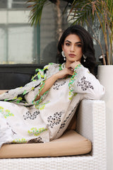 3-PC Unstitched Printed Lawn Shirt with Embroidered Chiffon Dupatta and Trouser CRB4-14