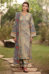 3-PC Printed Lawn Shirt with Embroidered Net Dupatta and Trouser DSPM4-05