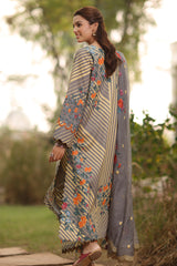 3-PC Printed Lawn Shirt with Embroidered Net Dupatta and Trouser DSPM4-05