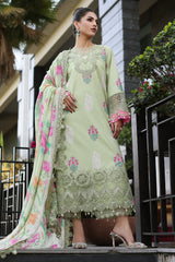 3-PC Unstitched Printed Lawn Shirt with Embroidered Chiffon Dupatta and Trouser CRB4-12