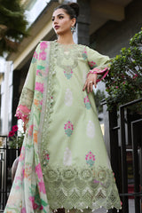 3-PC Unstitched Printed Lawn Shirt with Embroidered Chiffon Dupatta and Trouser CRB4-12