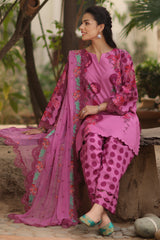 3-PC Printed Lawn Shirt with Embroidered Chiffon Dupatta and Trouser DSPM4-06