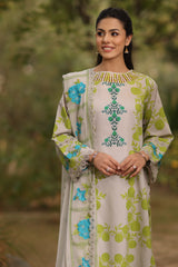 3-PC Printed Lawn Shirt with Embroidered Chiffon Dupatta and Trouser DSPM4-07