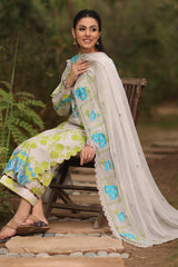 3-PC Printed Lawn Shirt with Embroidered Chiffon Dupatta and Trouser DSPM4-07