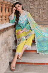 3-PC Embroidered Lawn Shirt with Embroidered Chiffon Dupatta and Trouser AK5-01