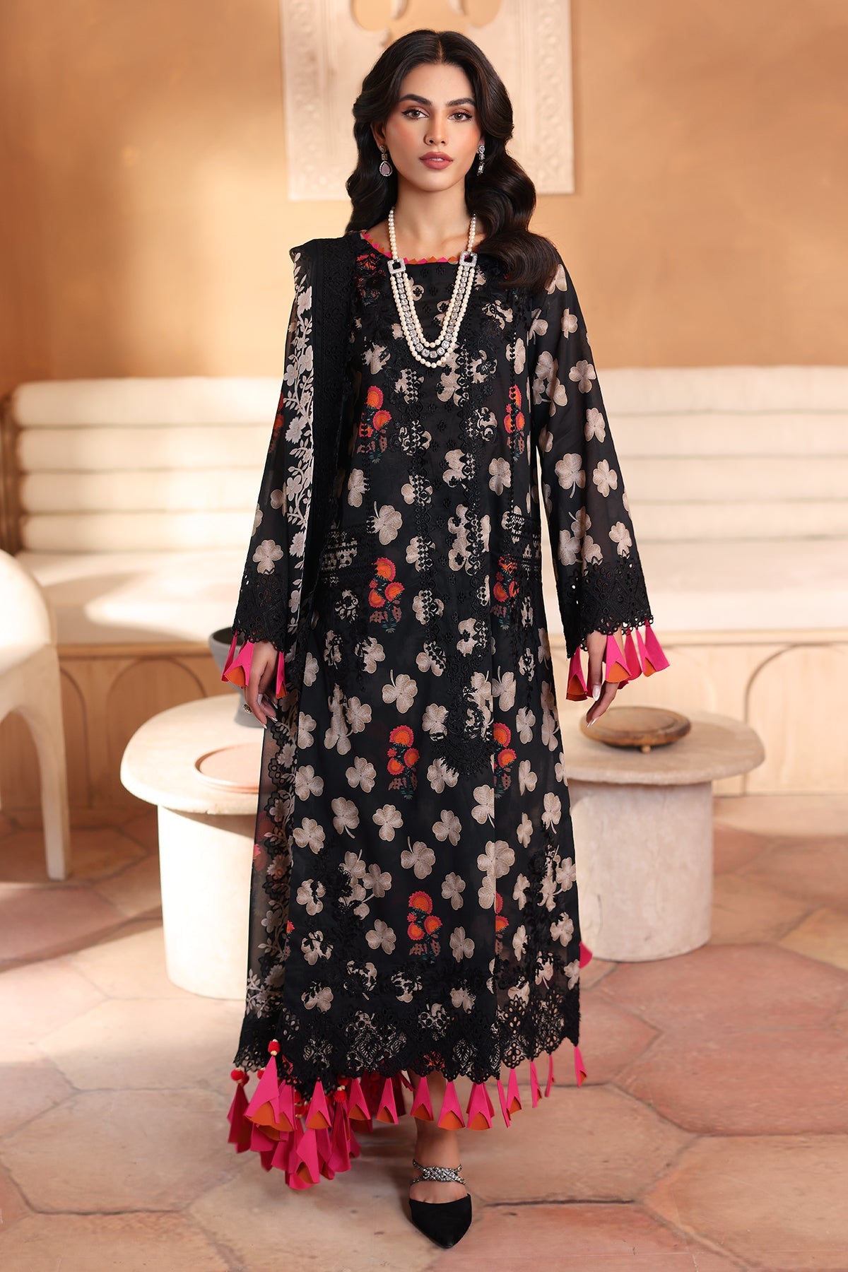 3-Pc Unstitched Printed Embroidered Lawn Shirt With Printed Chiffon Dupatta CRS4-03
