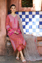 3-PC Unstitched Printed Lawn Shirt with Embroidered Chiffon Dupatta and Trouser AS4-19