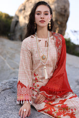 3-PC Unstitched Printed Lawn Shirt with Embroidered Chiffon Dupatta and Trouser AS4-24