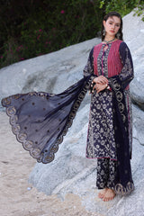 3-PC Unstitched Printed Lawn Shirt with Embroidered Chiffon Dupatta and Trouser AS4-23