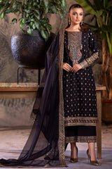 3-PC Embroidered Raw-Silk Shirt with Organza Dupatta and Trouser CMA-4-050 BLACK