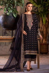 3-PC Embroidered Raw-Silk Shirt with Organza Dupatta and Trouser CMA-4-050 BLACK