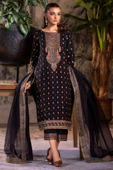 3-PC Embroidered Raw-Silk Shirt with Organza Dupatta and Trouser CMA-4-050 BLACK