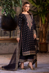 3-PC Embroidered Raw-Silk Shirt with Organza Dupatta and Trouser CMA-4-050 BLACK