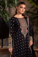 3-PC Embroidered Raw-Silk Shirt with Organza Dupatta and Trouser CMA-4-050 BLACK