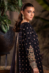 3-PC Embroidered Raw-Silk Shirt with Organza Dupatta and Trouser CMA-4-050 BLACK