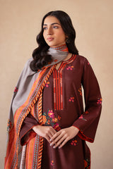 3-PC Printed Raw-Silk Shirt with Staple Shawl and Trouser CPM-4-S53A