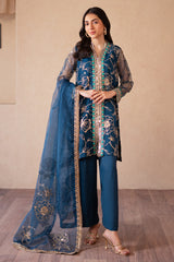 3-PC Embroidered Organza Shirt with Organza Dupatta and Trouser CNP-4-S07-04 BLUE