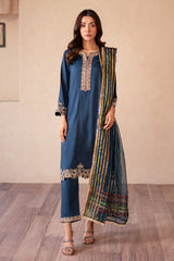 3-PC Embroidered Raw-Silk Shirt with Zara Dupatta and Trouser CNP-4-S46