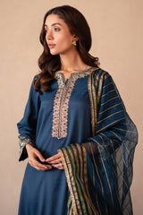 3-PC Embroidered Raw-Silk Shirt with Zara Dupatta and Trouser CNP-4-S46