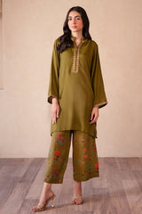 2-PC Embroidered Raw-Silk Shirt with Trouser CNP-4-S29