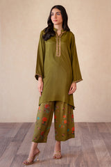 2-PC Embroidered Raw-Silk Shirt with Trouser CNP-4-S29