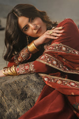 3 Pcs Stitched Raw Silk Pishwas CMA-6-430-Mehroon