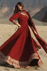 3 Pcs Stitched Raw Silk Pishwas CMA-6-430-Mehroon