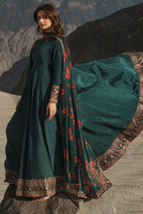 3 Pcs Stitched Raw Silk Pishwas CMA-6-430-T-Green