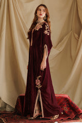 2-PC Embroidered Velvet Kaftaan with Silk Trouser VVT4-08