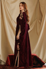 2-PC Embroidered Velvet Kaftaan with Silk Trouser VVT4-08