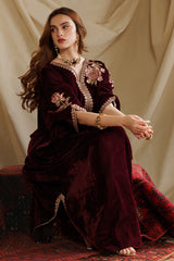 2-PC Embroidered Velvet Kaftaan with Silk Trouser VVT4-08