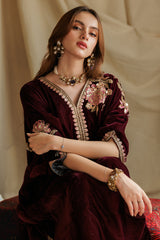 2-PC Embroidered Velvet Kaftaan with Silk Trouser VVT4-08