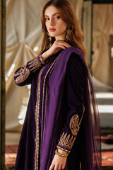 3-PC Embroidered Velvet Shirt with Embroidered Organza Dupatta and Trouser VVT4-019