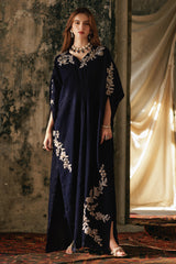 2-PC Embroidered Velvet Kaftan with Trouser VVT4-018